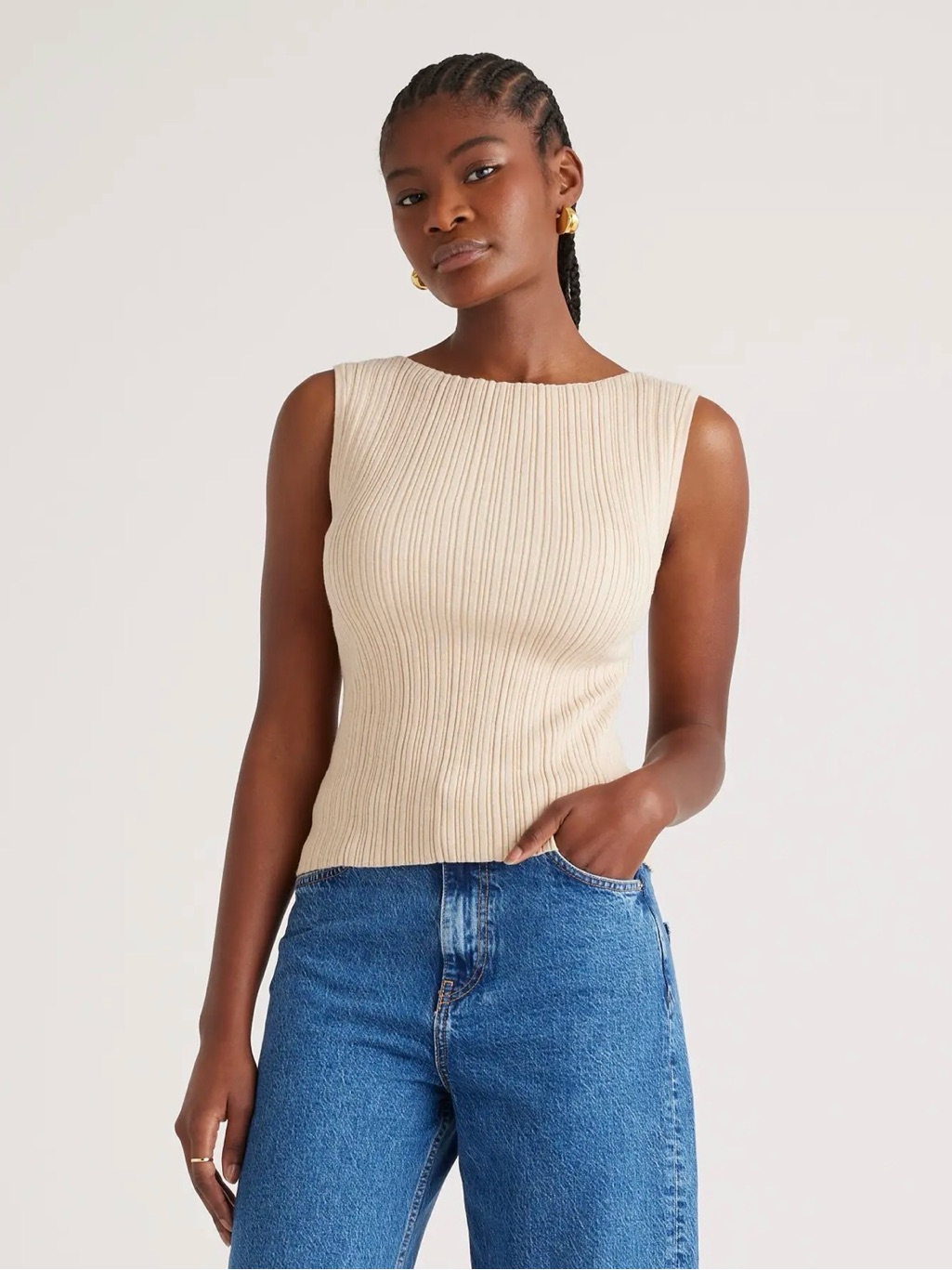 Quince/ Cotton Cashmere Ribbed Tank/ Beige / Xs